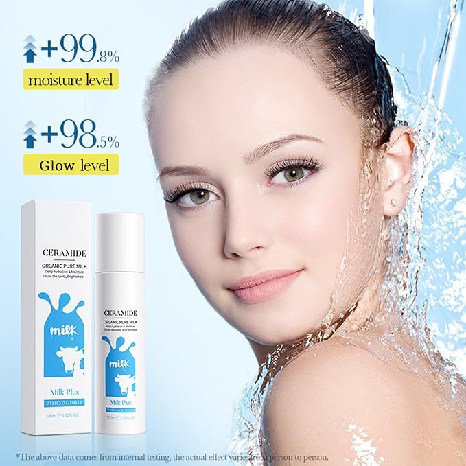 Milk Toner for Face with Ceramide, Milky Korean Face Deep Hydrating Toner with Organic Pure Milk Extract for Spot Glow Glass Skin Moisturizing Soothing Sensitive Skin 3.38 Floz