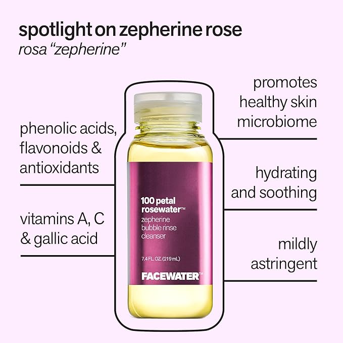 Facewater 100 Petal Rosewater Zepherine Bubble Rinse Cleanser