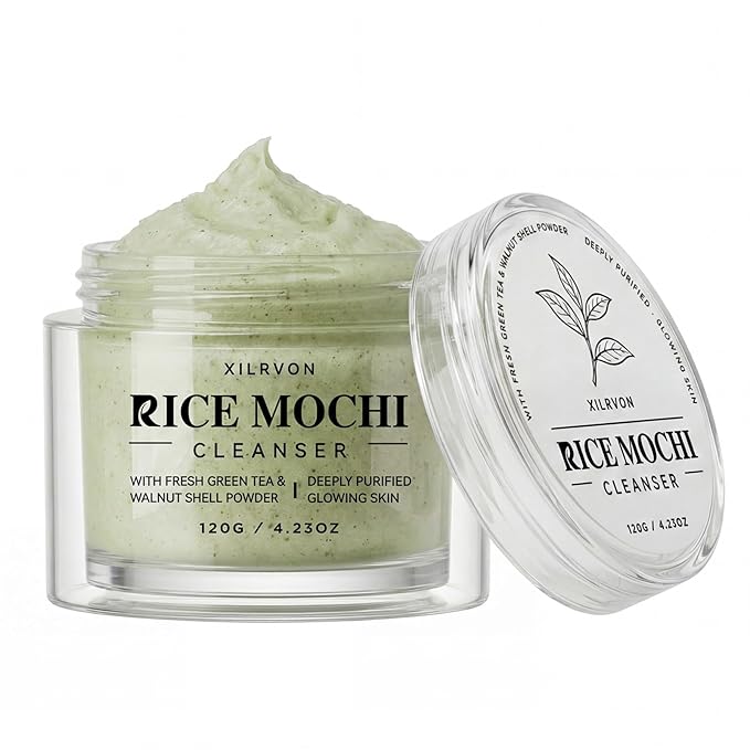 Rice Mochi Face Cleanser, All in One for Face Wash & Mask, Deep Cleansing Moisturizing, Blackhead Remover, Sebum Control, with Rice Water, Green Tea & Walnut Shell Powder, 4.23 OZ