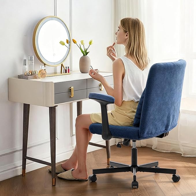 Ergonomic Cross Legged Chair with Wheels,360° Swivel Meditation Chair,ADHD Chair, Criss Cross Desk Chair with Lumbar Support and Adjustable Stool, (Wide seat Cushion, Blue)