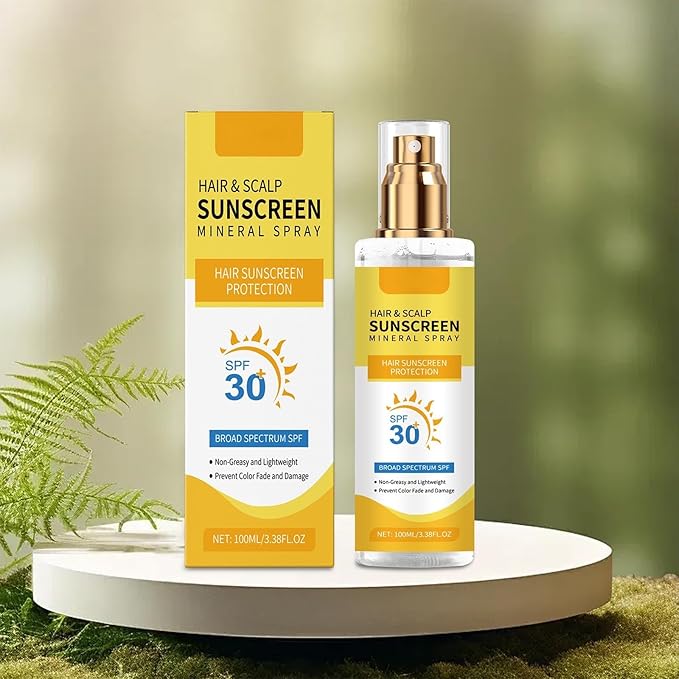 Hair & Scalp Sunscreen Spray SPF 30 Non-Greasy - UV Protection for Color-Treated Hair, Travel-Size Scalp Sunblock Prevents Fading & Dryness, Beach Pool Essential for All Hair Types 3.38oz (2)