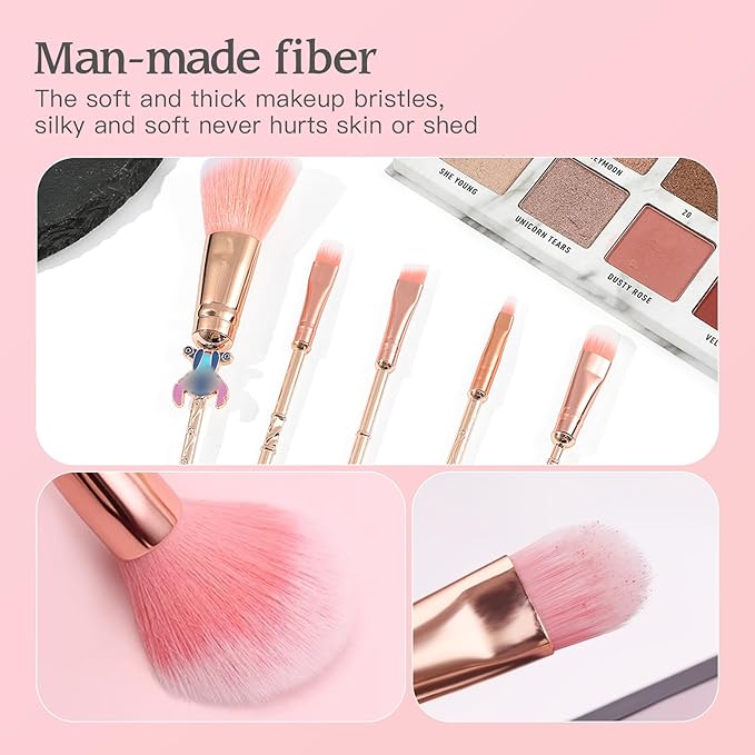 5PCS Pink All-in-One stch Makeup Brush Set – For Eyeshadow, Eyebrows, Eyeliner, Lips & Concealer, Wonderful Birthday & Holiday Pick for Girls