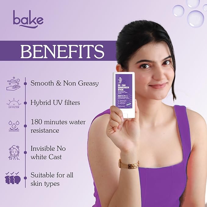 BAKE De-Tan Water Resistant Sunscreen Stick SPF 70 PA++++ with 2% Kojic Acid & Alpha Arbutin | Lightweight, No White Cast | For All Skin Types | For Pigmentation & Dark Spots - 20g