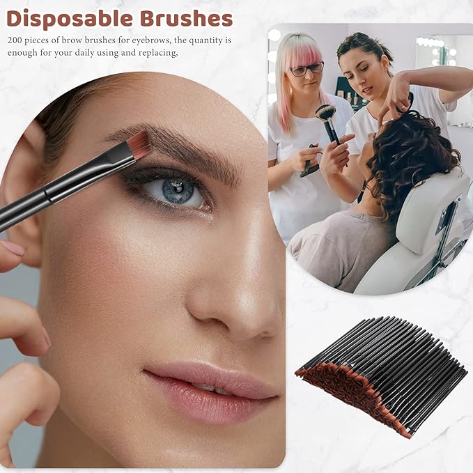 Gerrii 200 Pieces Disposable Angled Eyebrow Brushes Bulk Brow Tint Brushes Eye Makeup Brush Eyeliner Brush Tinting for Women Girls Salon Beauty Cosmetic Make up Tool Esthetician Supplies(Black)