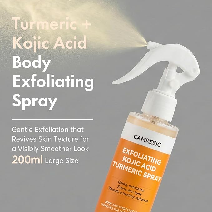 Kojic Acid & Turmeric Body Care Spray, Gentle Exfoliating Texture Care with Soft Sponge Applicator, Daily Body Skin Care for All Skin Types, 200ml