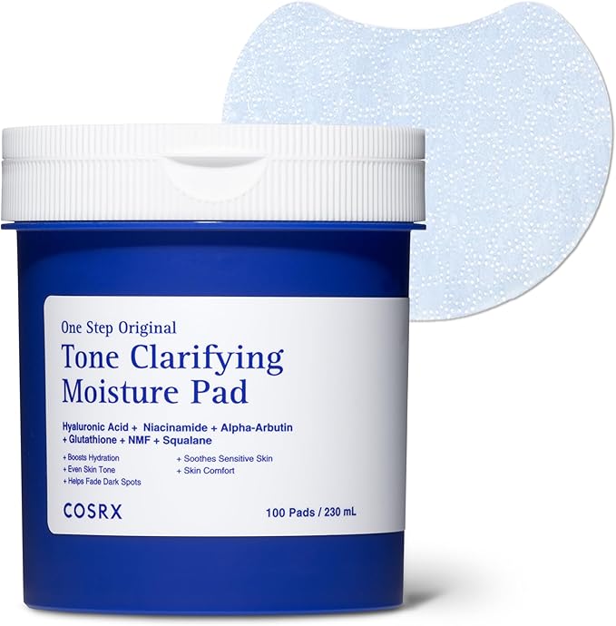 COSRX OneStep Original Tone Clarifying Moisture Pad, 100 Pads, Daily Toning Pad for Skin Texture & Hydration & Evening Skin Tone with Arbutin, Glutathione & 12 Hyaluronic Acids, Korean Skin Care