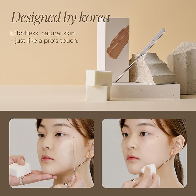 Piccasso Brush Makeup Spatula + Sponge 2P Set – Professional Makeup Tools with Precision Spatula and 2 Soft Sponges, Ideal for Blending Foundation, Cream, or Liquid Makeup, Genuine Korean Product