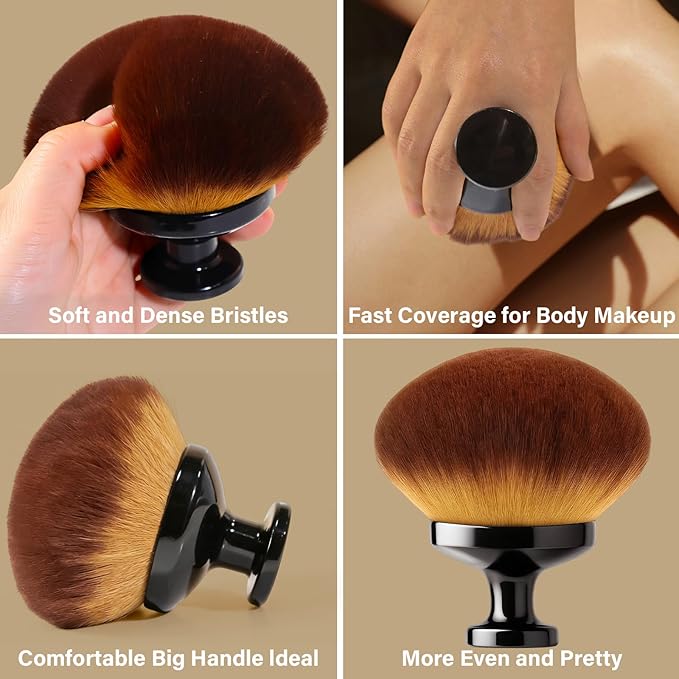 Extra Large Body Makeup Brush For Self Tanner, Leg Makeup &Bronzer Blend,3.6inch Wide-headed Kabuki Brush Provides More Even &Pretty Application, Sunscreen Face& Back Makeup Brush, Wet&Dry Use- Black