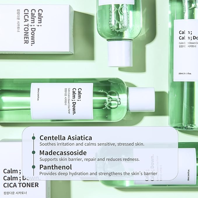 Calm Calm Down CICA Ampoule Toner – Daily Hydrating & Soothing Toner for Sensitive, Acne-Prone Skin with Centella & Madecassoside | Korean Skincare 8.45 fl.oz