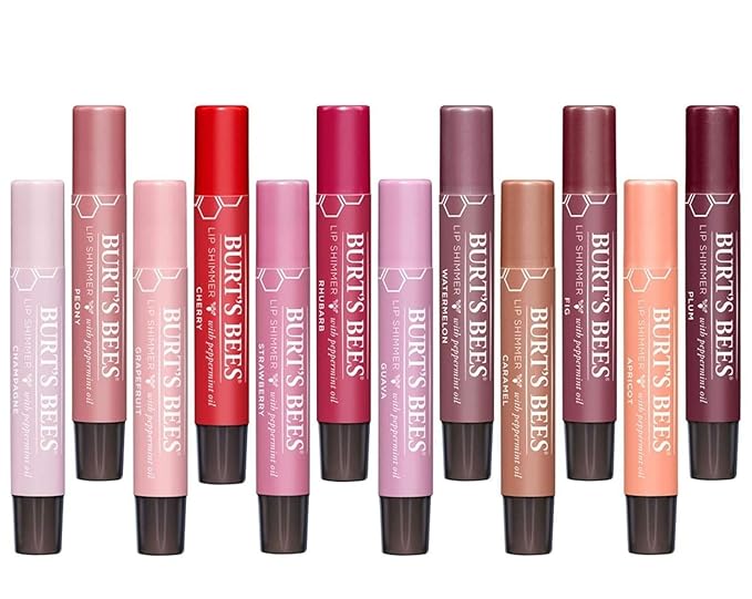 Burt's Bees 7 Pack 100% Natural Lip Shimmer Gift Set PICKED at RANDOM - Apricot, Cherry Champagne, Peony, Rhubarb, Guava, Watermelon, Carmel, Fig, Plum