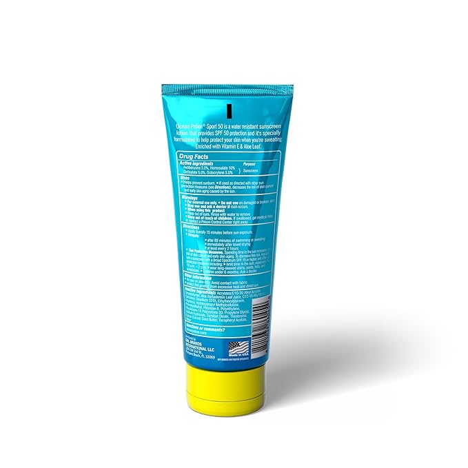 Ocean Potion Sport SPF 50 Sunscreen Lotion, Broad Spectrum UVA/UVB Protection with Aloe & Vitamin E, Water-Resistant Non-Greasy Body Sunscreen, Travel Size, 6.8 oz