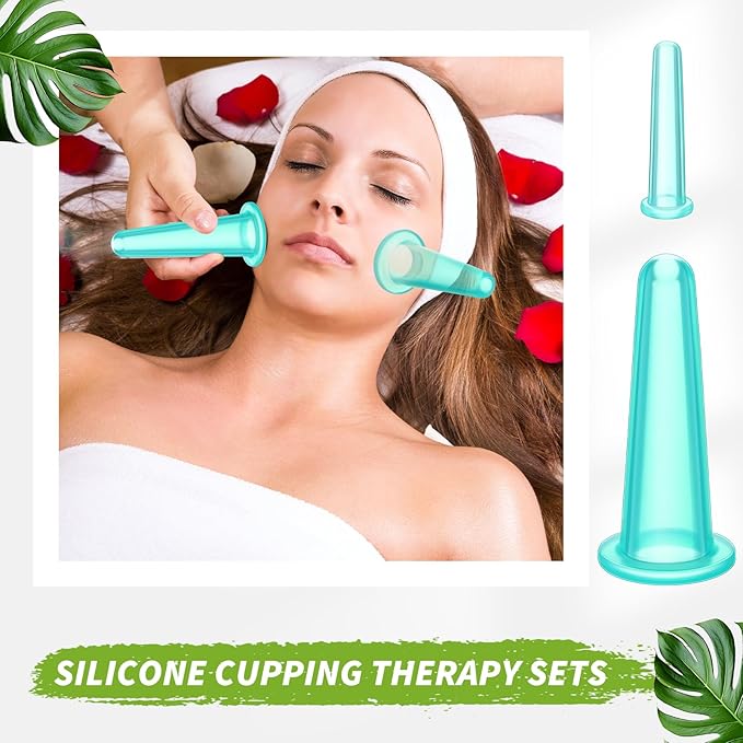 4 Pcs Face Cupping Set, Facial Cupping Set for Face and Eye Massage, Silicone Massage Vacuum Anti Aging Beauty Tool Facial Care(Green)
