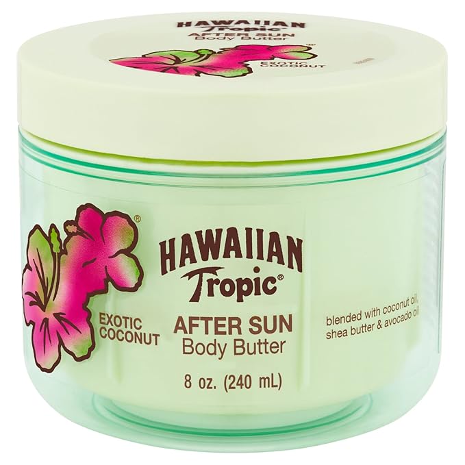 Hawaiian Tropic After Sun Body Butter with Coconut Oil, 8oz & Banana Boat Sport Ultra SPF 50 Lip Sunscreen Twin Pack | After Sun Lotion & Lip Balm Bundle