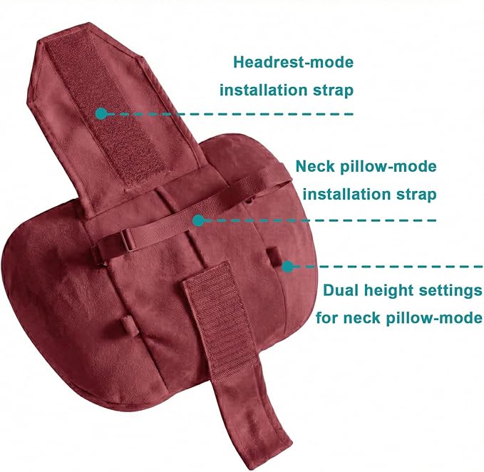 2PCS Car Pillow for Car Neck Pillow for Driving Seat Leather Neck Support Soft Cushion Back Support Head-Rests for Vehicle Sleeping with Elastic Adjustment Strap (Red, Head)