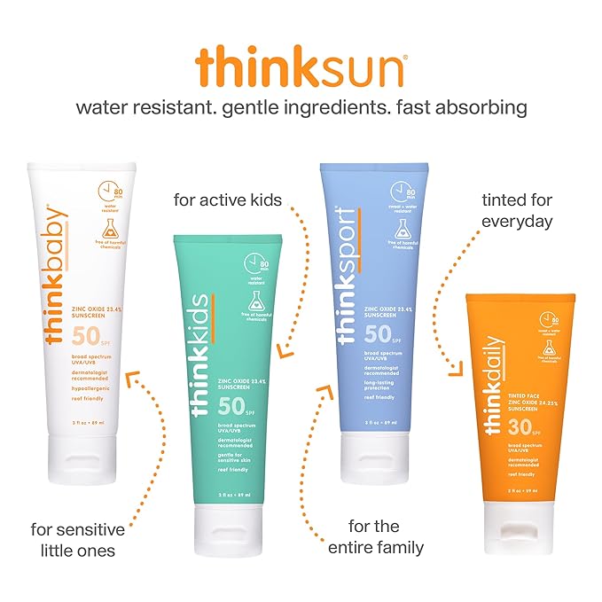 Thinkkids SPF 50+ Mineral Sunscreen, 6 Fl Oz – Safe, Natural Baby Mineral Sunscreen for Children - Water Resistant Sun Cream – Broad Spectrum UVA/UVB Sun Protection – Reef Safe