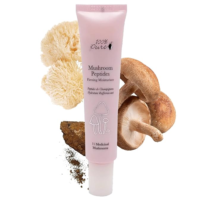 100% PURE Mushroom Peptide Face Moisturizer - 11 Medicinal Mushrooms + Hyaluronic Acid & Quinoa Peptides for Deep Hydration, Firming & Youthful Radiance - Adaptogenic Face Cream - 1.4 Fl oz