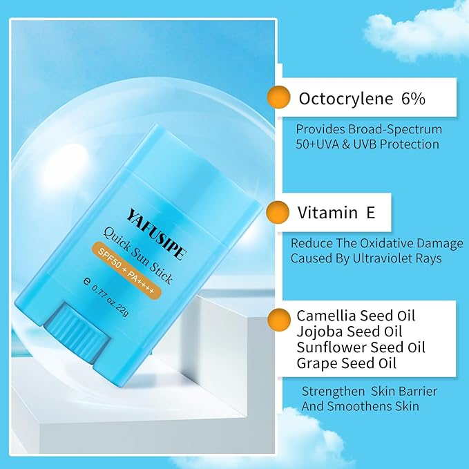 Quick Sunstick Protection Bar SPF50+, Face Sunscreen Stick, SPF Stick Sunblock for Face Body Women Men, Sun Cream 50 With Centella Travel Beach Sport Essentials for All Skin Types 0.77oz/22g