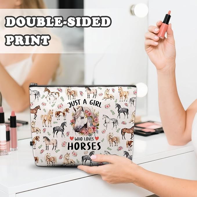 Horse Makeup Bag, Horse Gifts For Women, Horses Makeup Pouch, Horses Travel Toiletry Bag With Zipper, Birthday Anniversary Christmas Gifts For Mom Sister, Travel Toiletry Bag