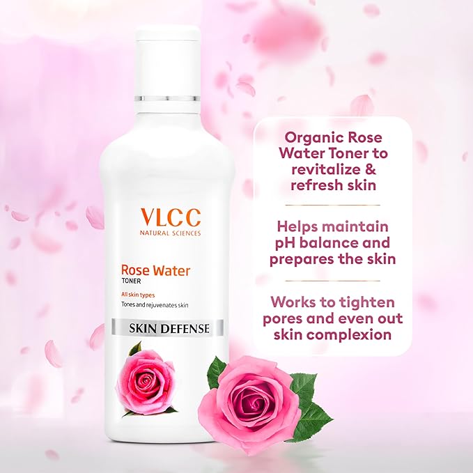 VLCC Rose Water Toner - Hydrating and Soothing Face Toner - Refreshing and Nourishing Skin Care with Rose Oil and Aloe Vera - 3.38 oz