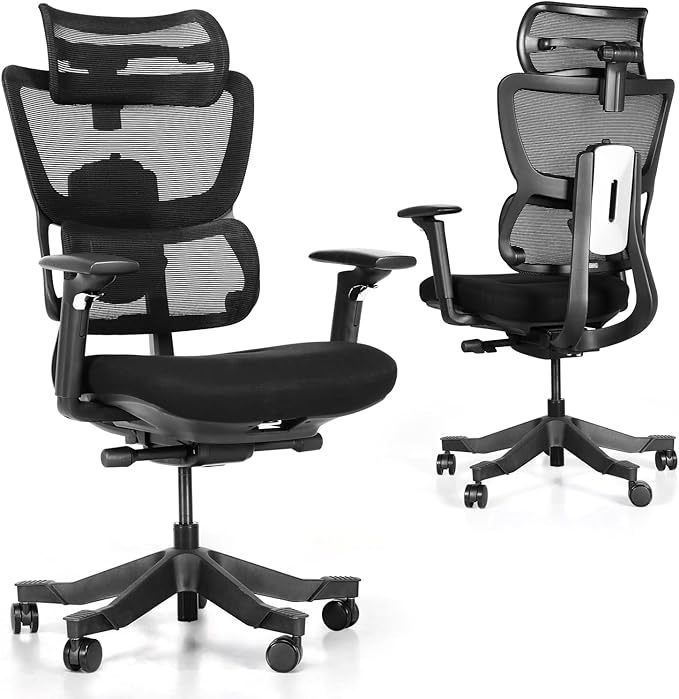 S3P Ergonomic Office Chair with High-Density Foam Seat & VTS Sliding Backrest - High Back Desk Chair with 150° Recline, 3D Cantilever Headrest, Adaptive Lumbar Support for Home Office