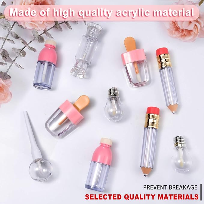 24 Pieces Novelty Empty Lip Gloss Tubes Bulk, Ice Cream and Funny Light Bulb Shaped Lipstick Balm Tube, Creative Lollipop Shape, Bottle and Candy Lipstick Glaze Tube, Pencil Lip Oil Bottles, 6 Styles