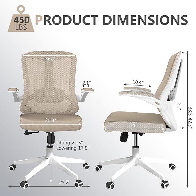 Office Chair Desk Chair, Ergonomic Mesh Computer Chair with 90-130° Recline & 360° Smooth-Rolling Casters, Adjustable Lumbar Support Task Chair for Home Office, Comfortable for Women, Teens