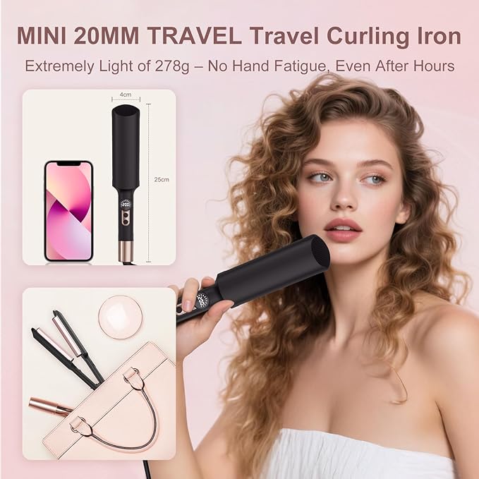 Waver Curling Iron Hair Crimper 3/4 Inch, Ionic Deep Waver Hair Curler Tool, 5 Temp Dual Barrel Mini Portable Curling Wand, Dual Voltage, Anti-Scalding Fast Heating for Short and Long Hair