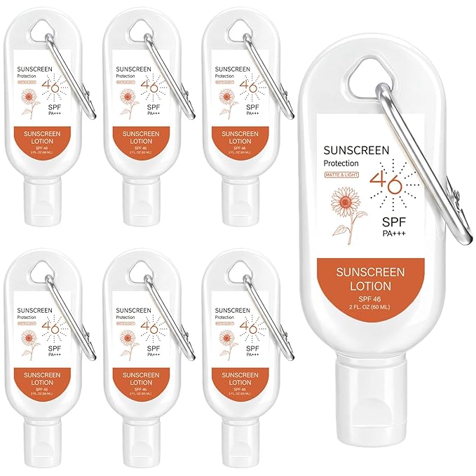 Leelosp 6 Pcs SPF 46 Mini Sunscreen with Carabiner Multi-pack Travel Water Resistant Sunscreen for Women Mother's Day Gift Summer Beach Trip Supplies Wedding Bridal Shower Thank Guest Gift (2oz)