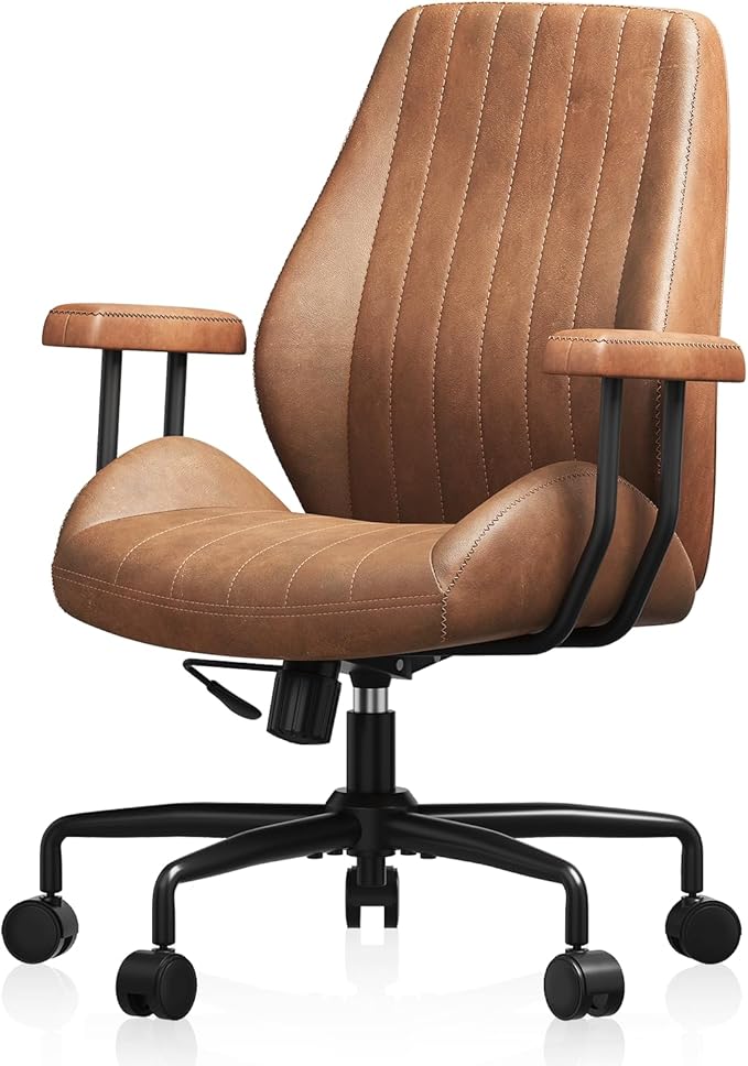 Ergonomic Office Chair 330LBS, Reclining Swivel Mid Back Desk Chair with Adjustable Height, Thickened Cushions, Comfy Executive Armchair for Home Office