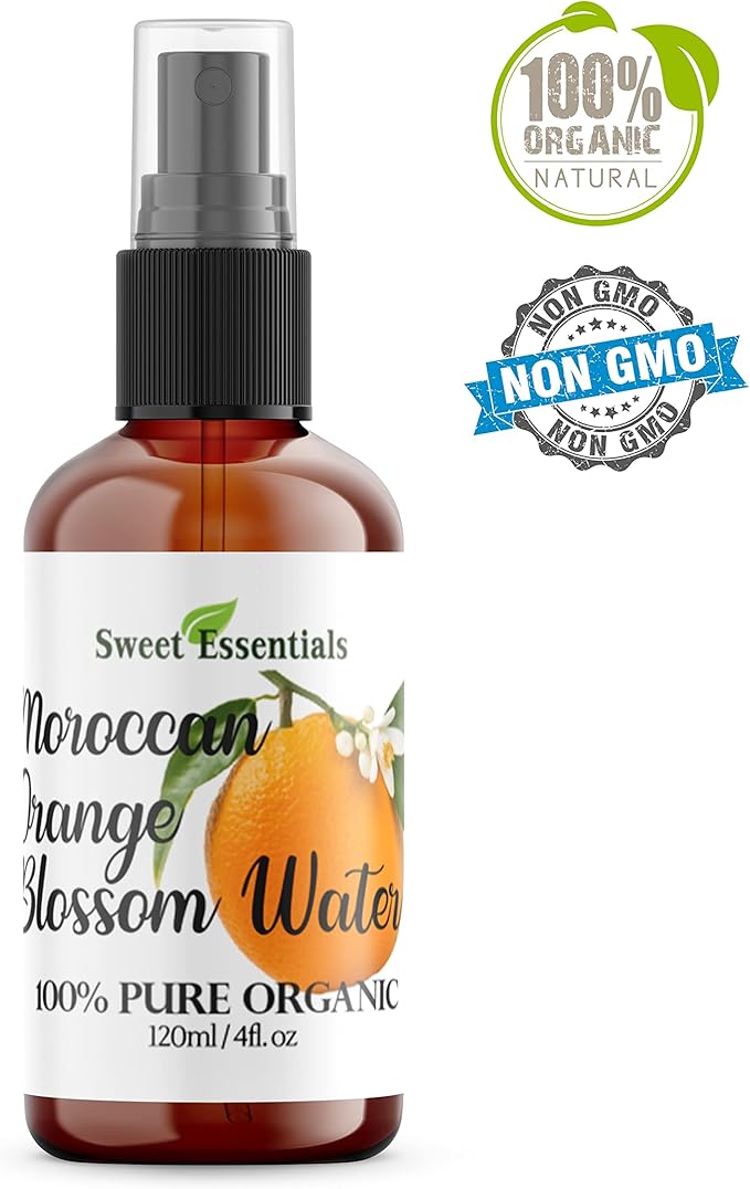 Premium Organic Moroccan Orange Blossom (Neroli) Water | 4oz Spray Imported from Morocco | Food Grade | Packed with Natural Antioxidants. Perfect for Hydrating & Rejuvenating Your Face & Neck