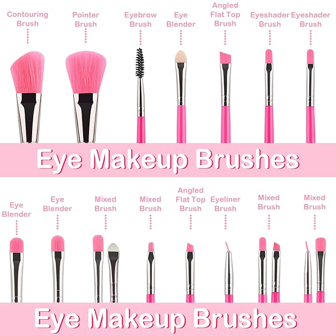 Makeup Brush Set, 43Pcs Makeup Tool Set Premium Synthetic Foundation Concealers Powder Eye Shadows Makeup Brushes Kit for for Beginner Professional, Rose Pink