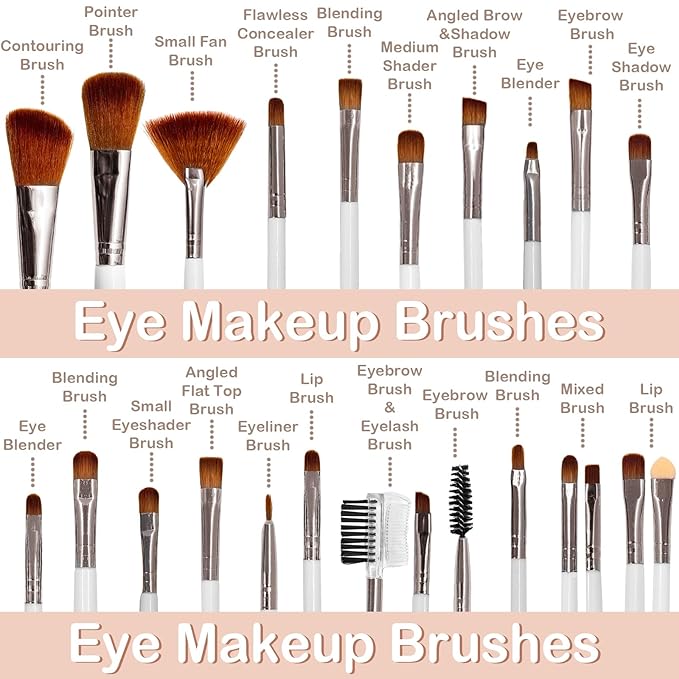 Makeup Brush Set, 52Pcs Makeup Tool Set Premium Synthetic Foundation Concealers Powder Eye Shadows Makeup Brushes Kit for for Beginner Professional, Beige