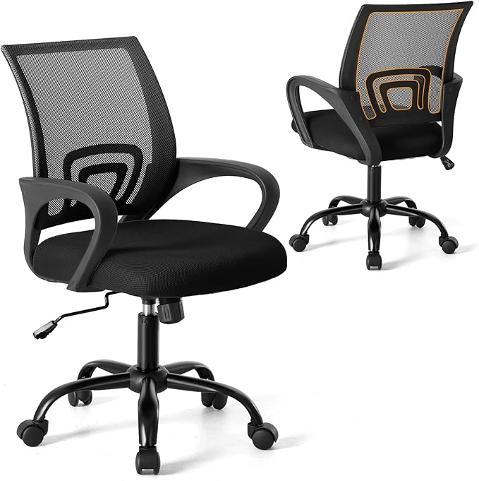 NEWBULIG Computer Desk Office Chair, Ergonomic Mid-Back Swivel Rolling Chair with Breathable Backrest and Lumbar Support Wheels, Mesh Office Chairs for Adults Home Task Gaming， Black 1 Pack