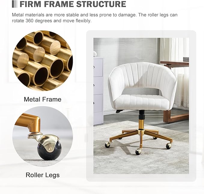 Kiztir Vanity Chair with Wheel, Modern Velvet Home Office Chair with Back, Criss Cross Armchair for Vanity, Living Room, Bedroom and Study (Beige)
