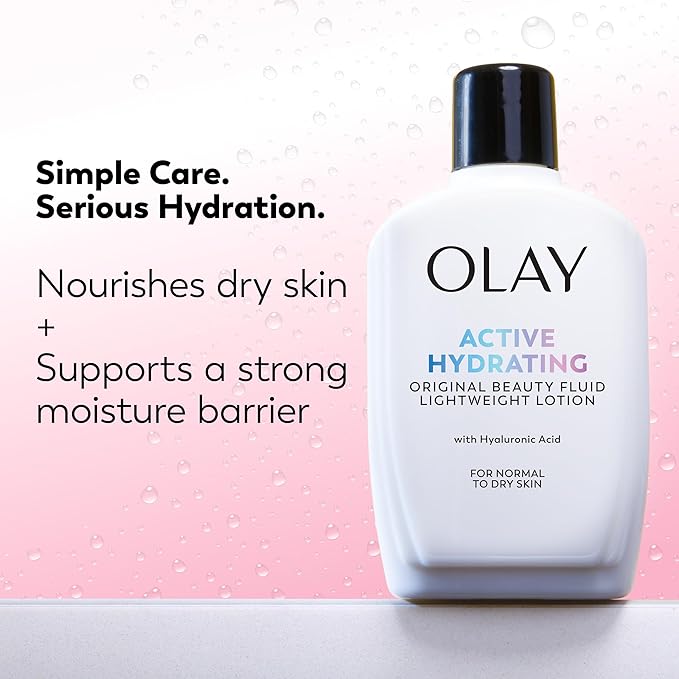 Olay Face Moisturizer, Active Hydrating Beauty Fluid Lotion, Original Facial Moisturizer, 4 Oz. (Pack of 4)