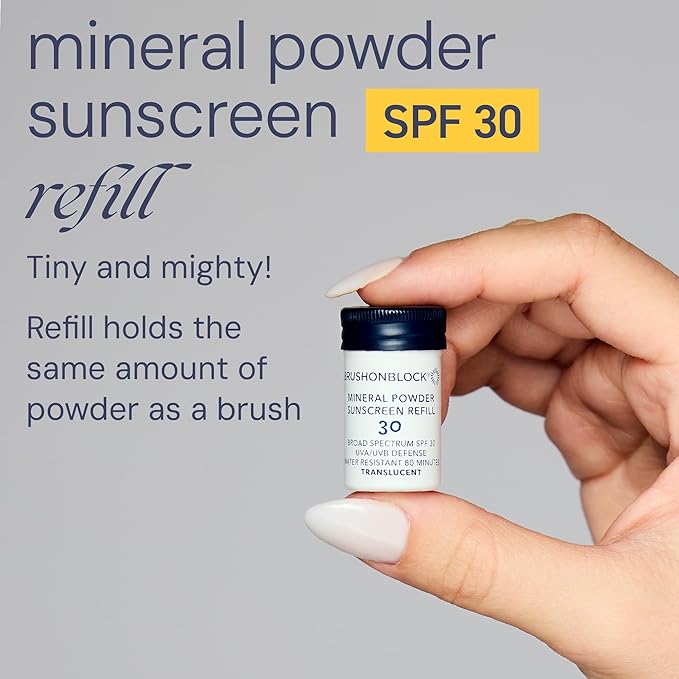 Brush On Block Mineral Sunscreen Powder Refill, Natural Broad-Spectrum SPF 30, Safe for Sensitive Skin, UVA UVB Face Protection, Reef Friendly (Translucent - Refill)