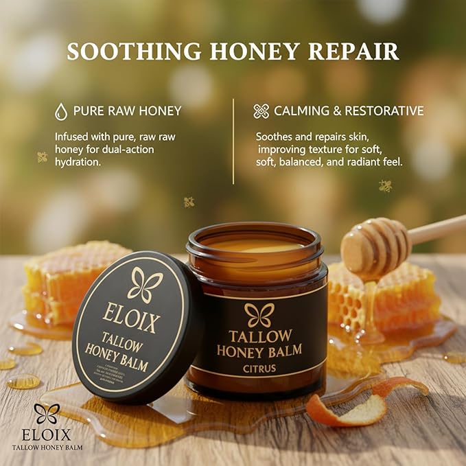 Tallow Honey Balm, Beef Tallow for Skin, Organic Grass Fed Beef Tallow Balm with Raw Honey, Moisturizing Cream for Soft, Natural Body Moisturizer for All Skin Types