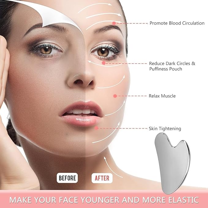 2Pcs Stainless Steel Gua Sha Facial Tools Guasha for Face - Stainless Steel Gua Sha Tool - Massager Tool for Jawline & Chin,Fascia Massage Tool for Face Massage, Lymphatic Drainage Massager