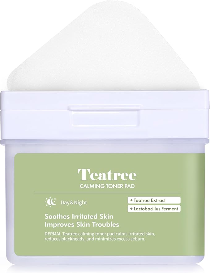 DERMAL Tea Tree Calming Toner Pads 120 Count – Zinc PCA Lactobacillus for Oily Blemish-Prone Skin – Vegan Gauze Tencel Pads with Tweezers (Korean Skincare)