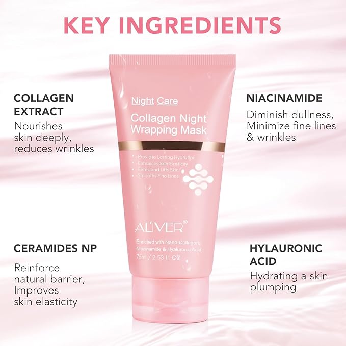 Collagen Overnight Wrapping Peel off Face Mask, Collagen Night Wrapping Mask, Elasticity & Hydration for Glass Skin, Reduce Fine Lines & Dullness, Anti-Aging Korean Skin Care