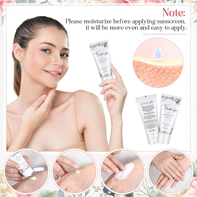12 Pcs Mini Sunscreen Bulk for Summer Travel Size Spf 30 Water Resistant Sunscreen Lotion Bulk for Thank You Gifts Hawaiian Wedding Bridal Party Favors for Pool Wedding(Floral)
