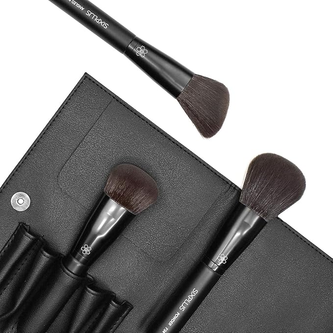 SIXPLUS 3PCS Black Makeup Brush Set For Face Brushes Foundation Blush Cheek Powder Brushs Dawn series,Portable Storage Bag,Best Gift Kit