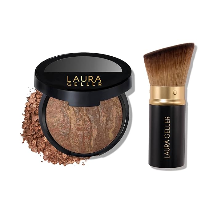 LAURA GELLER NEW YORK Baked Balance-n-Brighten Foundation with Kabuki Brush Makeup Set, Deep