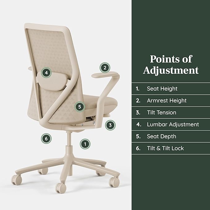 Branch Verve Chair - High Performance Executive Office Chair with Contoured Back and Adjustable Lumbar Support - High Density Foam Cushion and 3D Knit Back - Fits 5' to 6', Up to 275 lbs, Wheat