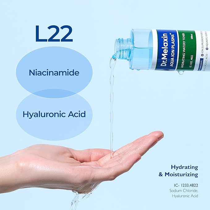 DR.MELAXIN Aqua Ion Plasma Watery Toner 200ml / 6.76 fl oz, Hyaluronic Acid, L22, moisturizing, Korean Skincare