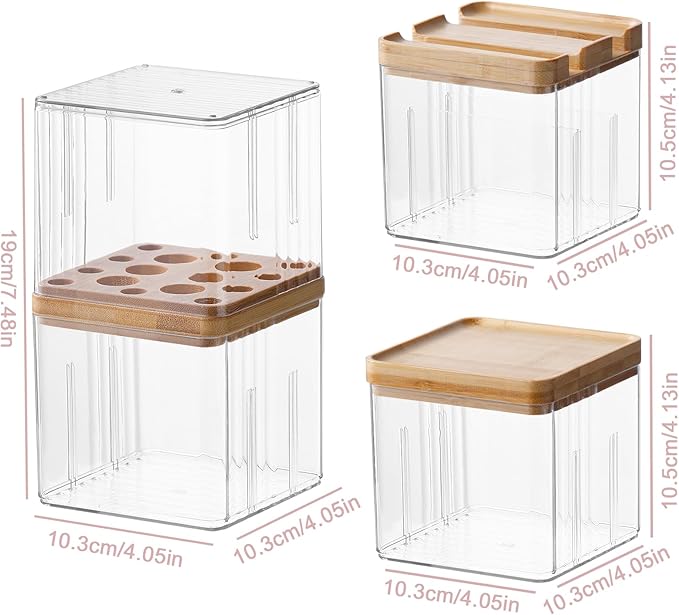 Makeup Brush Holder Comb with Cover Makeup Containers Organizers Set Makeup Holder Box Cosmetic Case With Lid Waterproof Dustproof Beauty Skincare Organizer Bathroom Vanity Countertop,Gift,Clear,3PCS