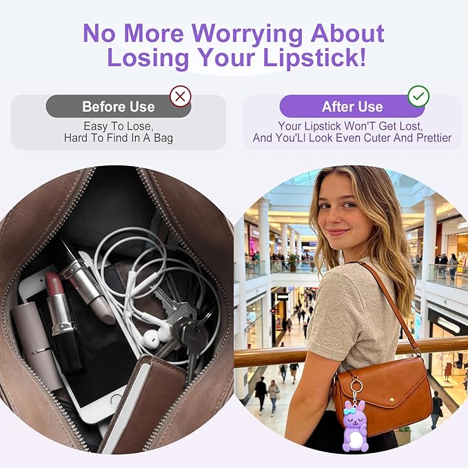 BrainKer Chapstick Holder Key Chain Cute Cartoon Design Lip Balm Holder Keychain Storage Bag Silicone Lip Gloss Holder Case
