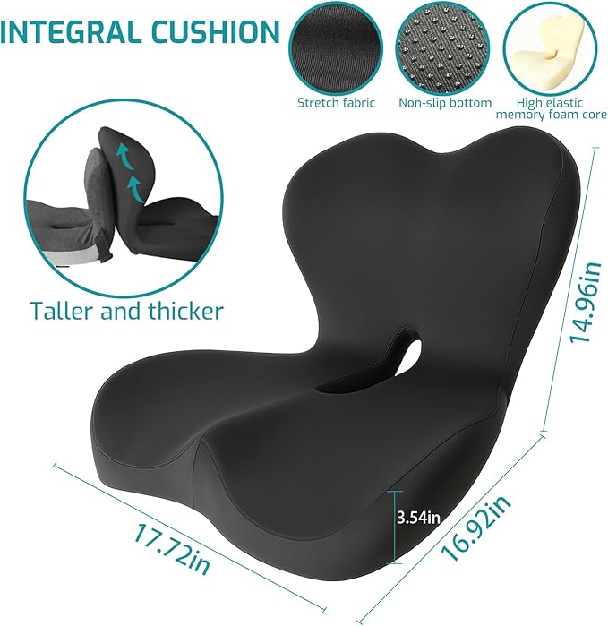 Memory Foam Seat Cushion,Office Chair Cushion with Lumbar Support for Back Pressure Relief,Sciatica,Non Slip Car Seat Cushion with Strap,Pad Orthopedic Cushions for Car,Truck,Desk (D-Black)