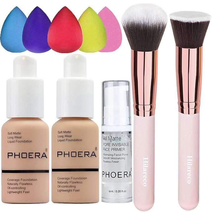 Phoera Full Coverage Foundation, Hilareco Concealer Foundation Flawless 30ml Natural Matte Oil Control Concealer Facial Blemish for Women Girls (103 Warm peach+104 Buff Beige)