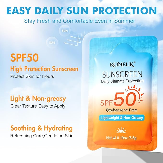 100 Pack Mini Sunscreen for Face and Body, SPF 50 Travel Size Sunscreen, Lightweight and Non-Greasy, Bulk Sunscreen for Summer Travel, Outdoor Sports and Activities, 0.19 OZ/Pack